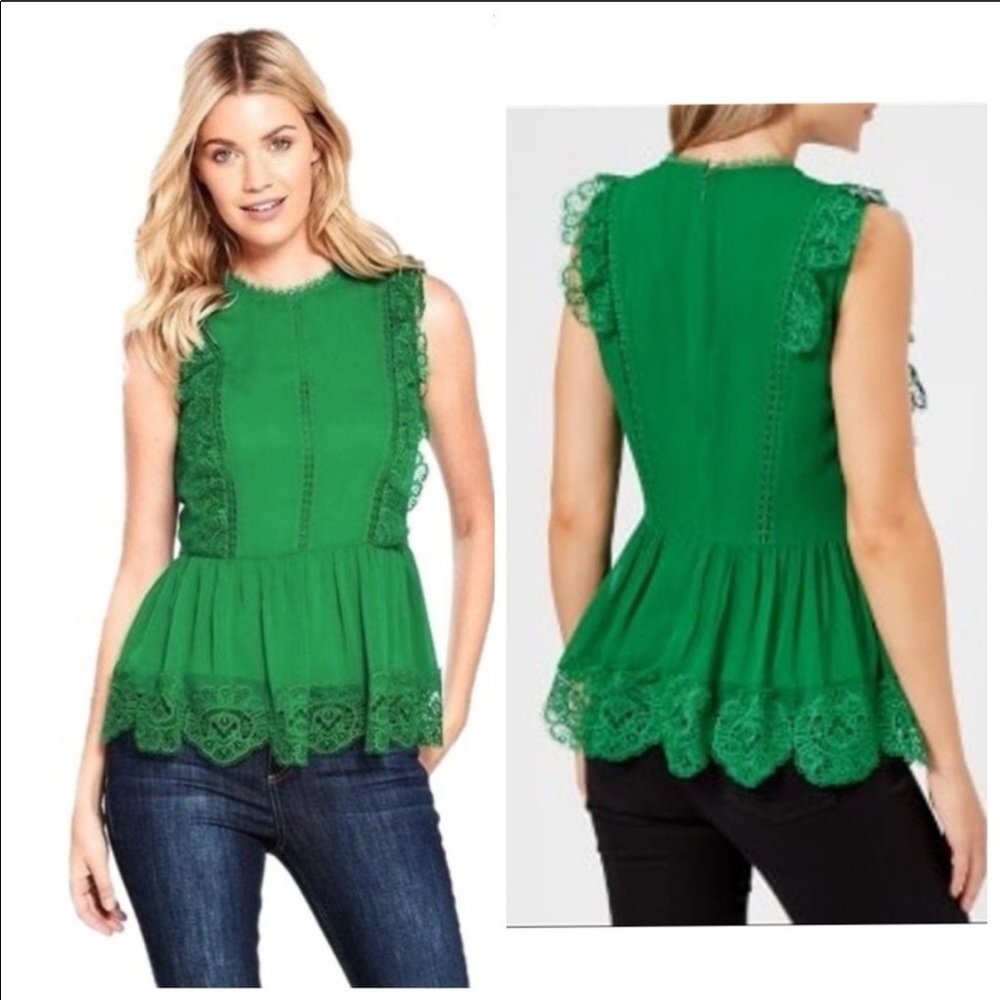 Ted Baker Green Silk and Lace Peplum Top